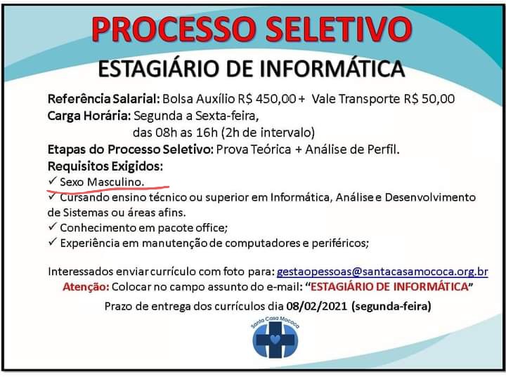 Exigência de sexo masculino para vaga em informática gera&nbsp;polêmica