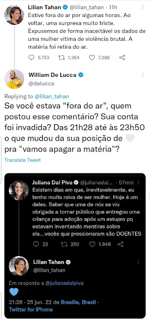 Inconsistente: Lilian tenta se afastar da polêmica dizendo que estava "fora do ar", mas internautas encontram tweet que a contradiz