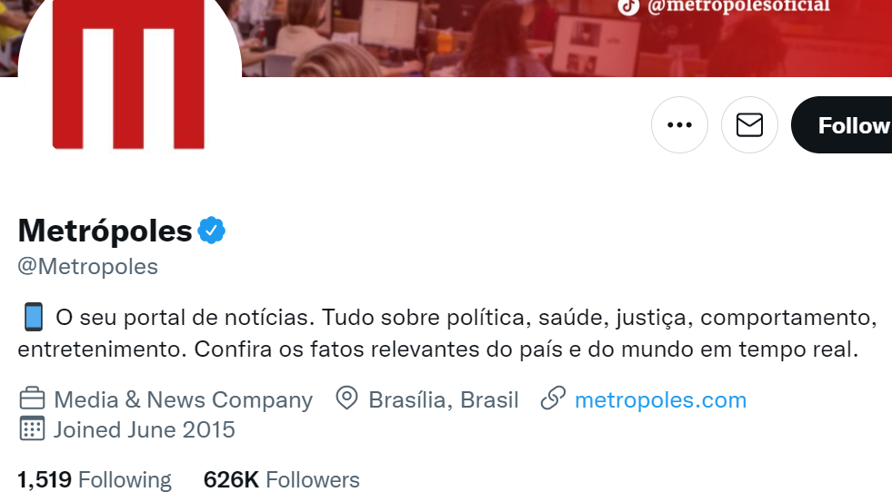 Print Screen do Twitter do portal Metrópoles